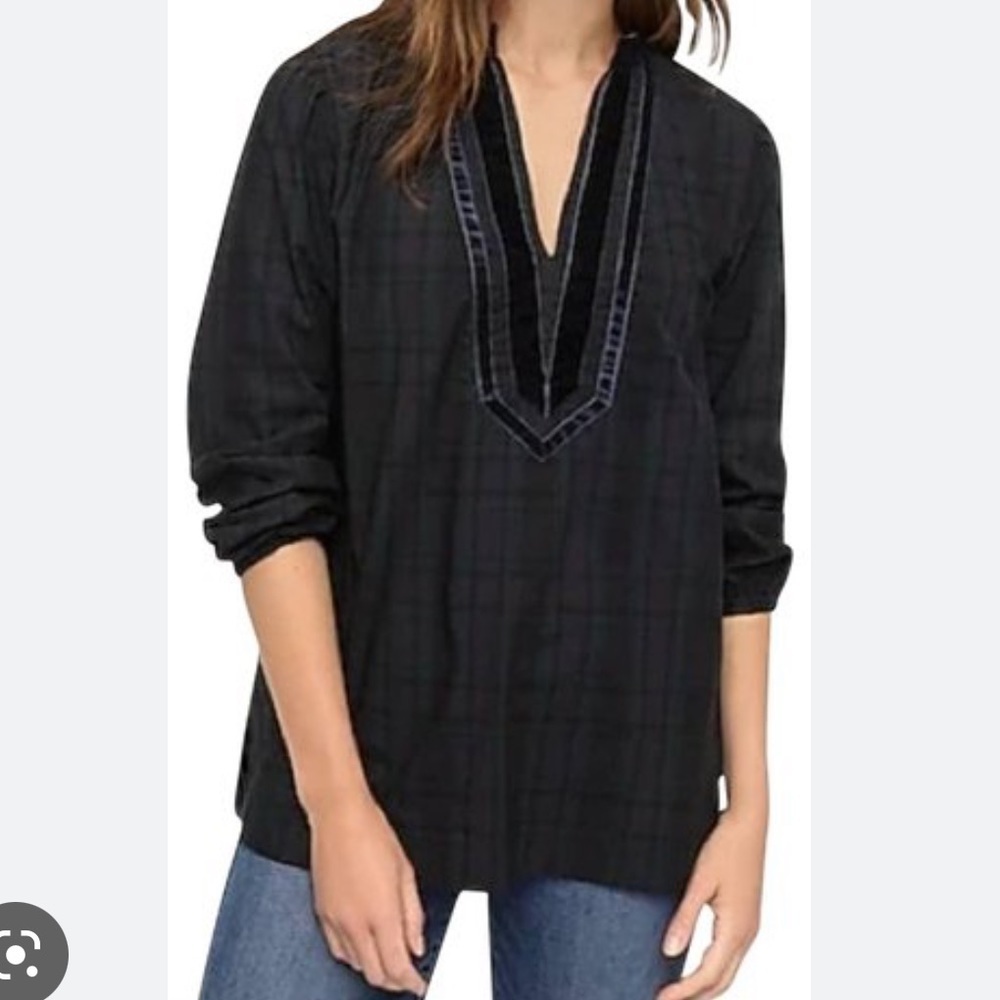 J. Crew AU283 XXS Black Watch Plaid Velvet Trim Tunic